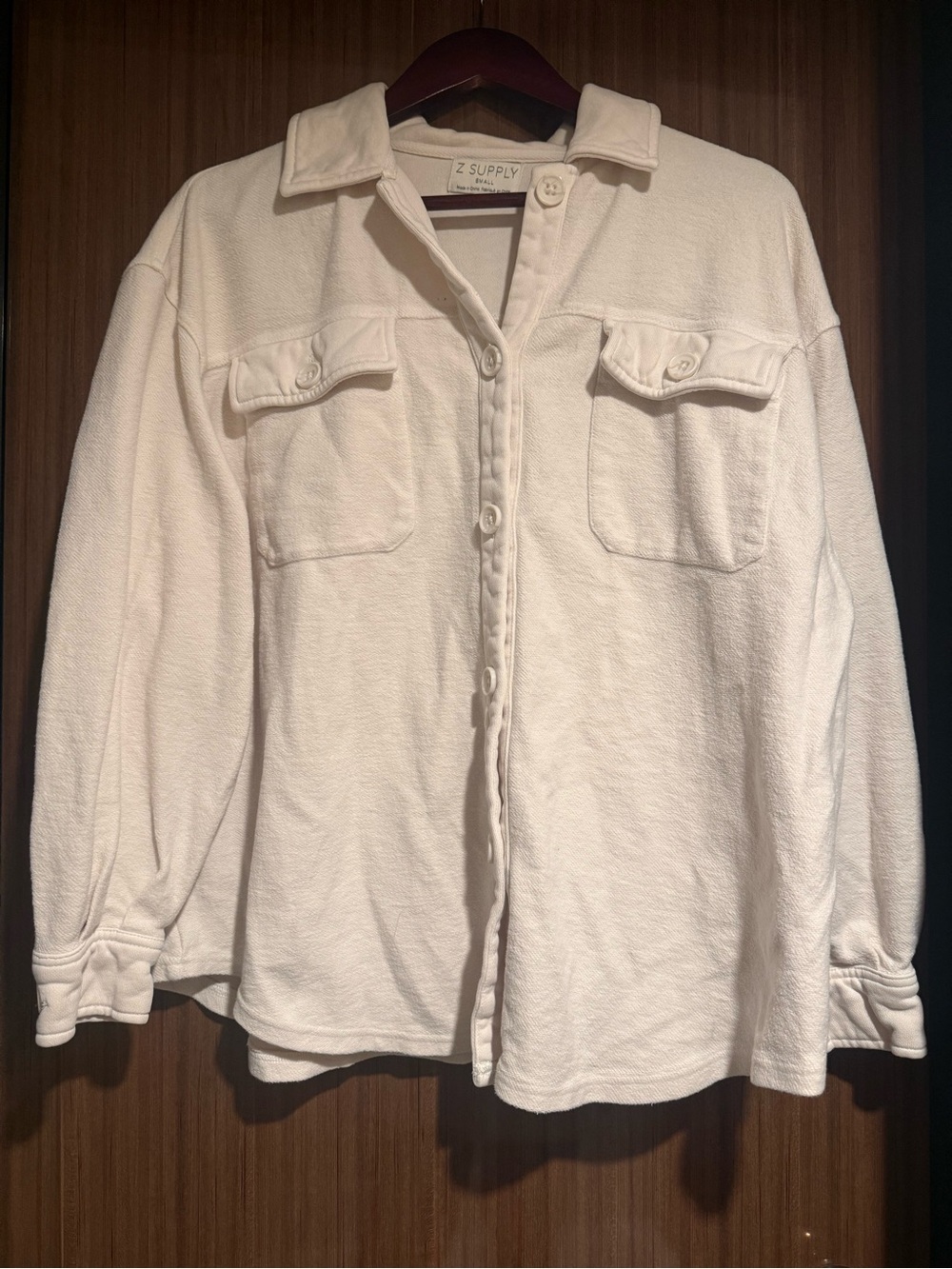 Z Supply Cream 100% Cotton Long Sleeve Button-down Schacket Double Pocket Size S
